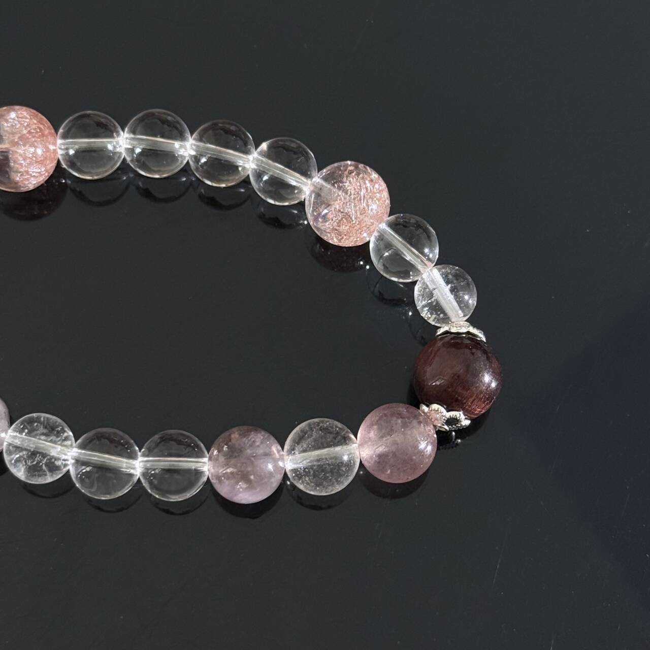 Handcrafted White Crystal & Pink Cracked Crystal Bracelet — A Healing Beaded Bracelet Promoting Love Clarity and Balance