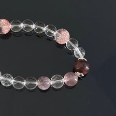 Handcrafted White Crystal & Pink Cracked Crystal Bracelet — A Healing Beaded Bracelet Promoting Love Clarity and Balance