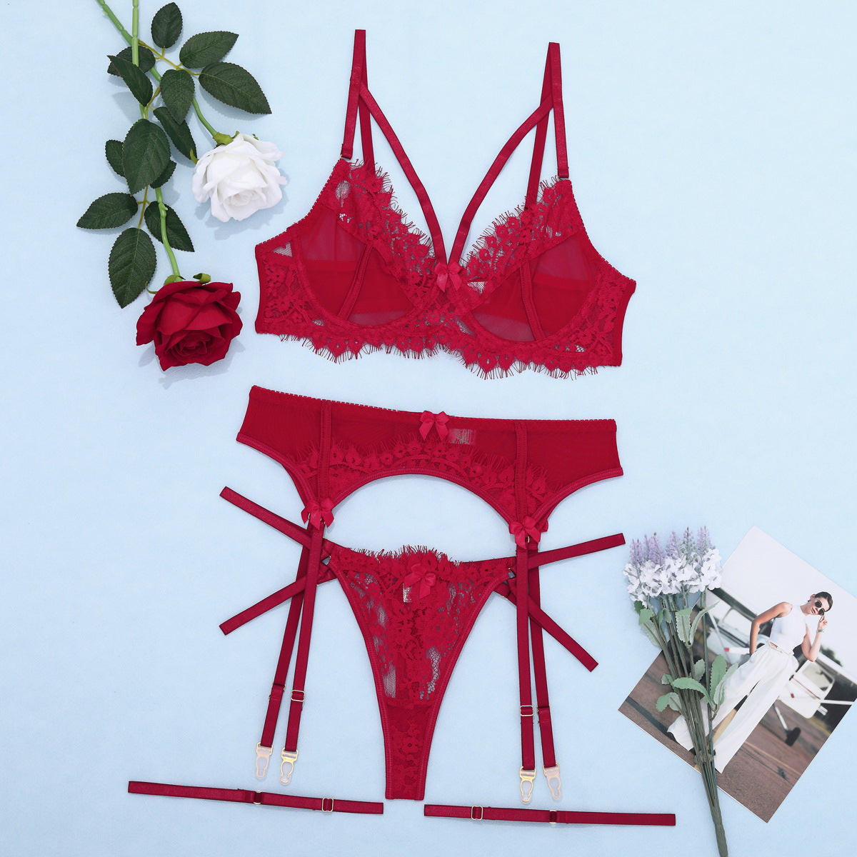 Mesh Stitching Lace Garter Lingerie Fun Suit