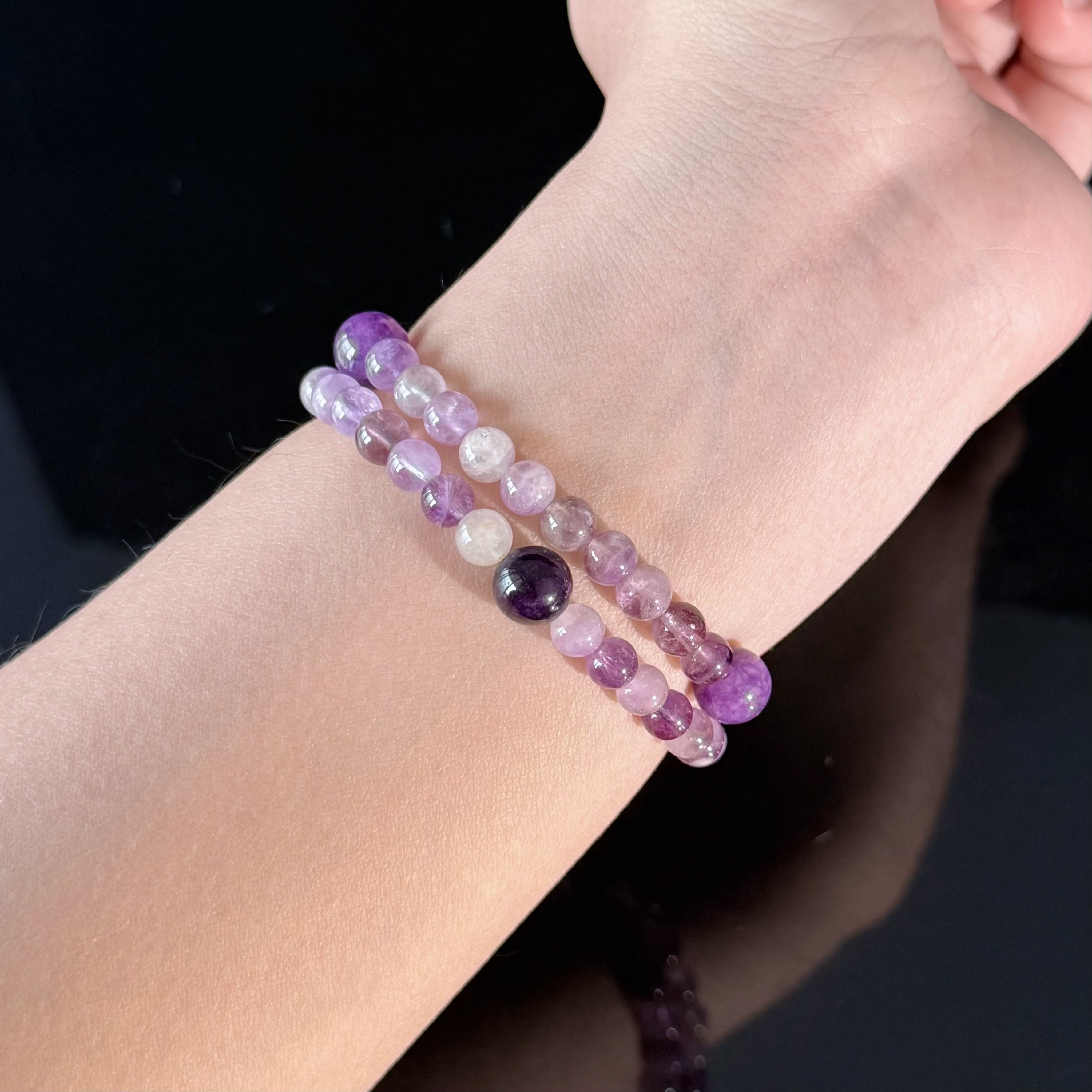 Handcrafted Amethyst Gradient Beaded Bracelet — Stackable Purple Crystal Bracelet