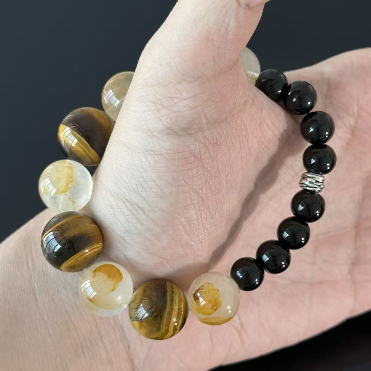 The Abundance Keeper | Natural Tiger Eye & Citrine Obsidian Bracelet for Grounded Prosperity