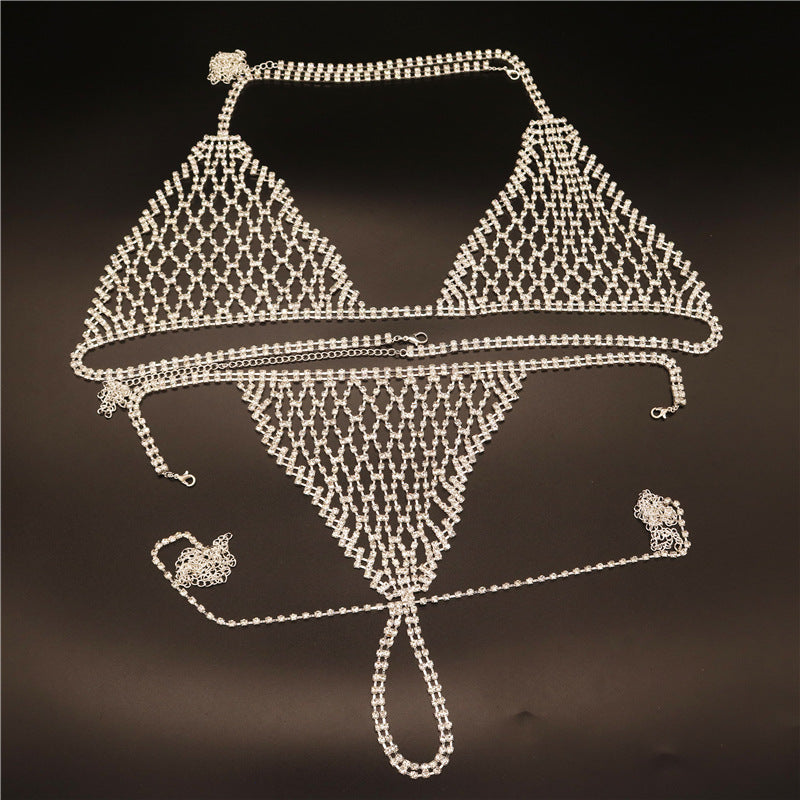 Rhinestones Body Chain Suit Silver Crystal Bikini Bra Underwear Body Jewelry Accessories