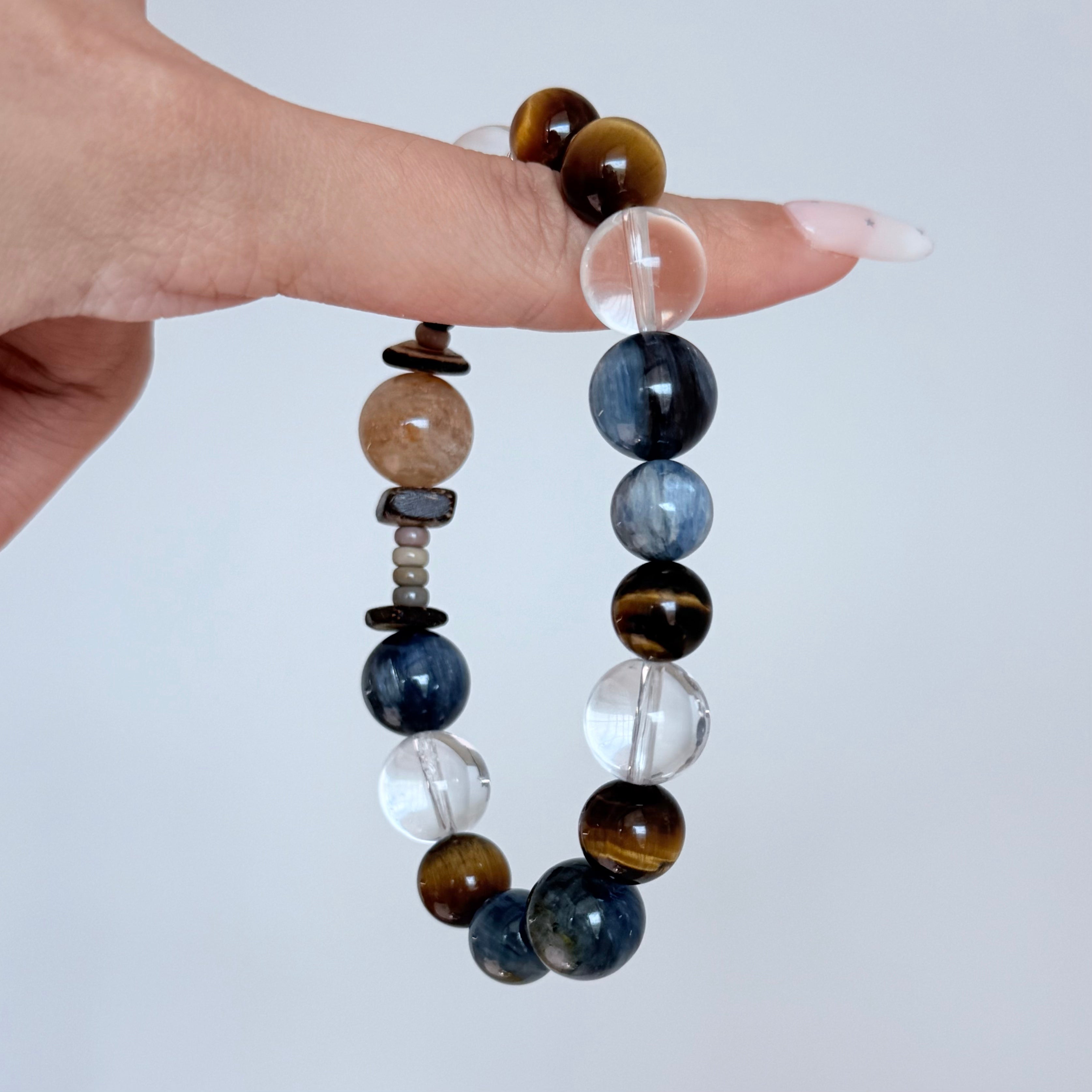 Natural Blue Kyanite, Tiger’s Eye & Clear Quartz Crystal Bracelet
