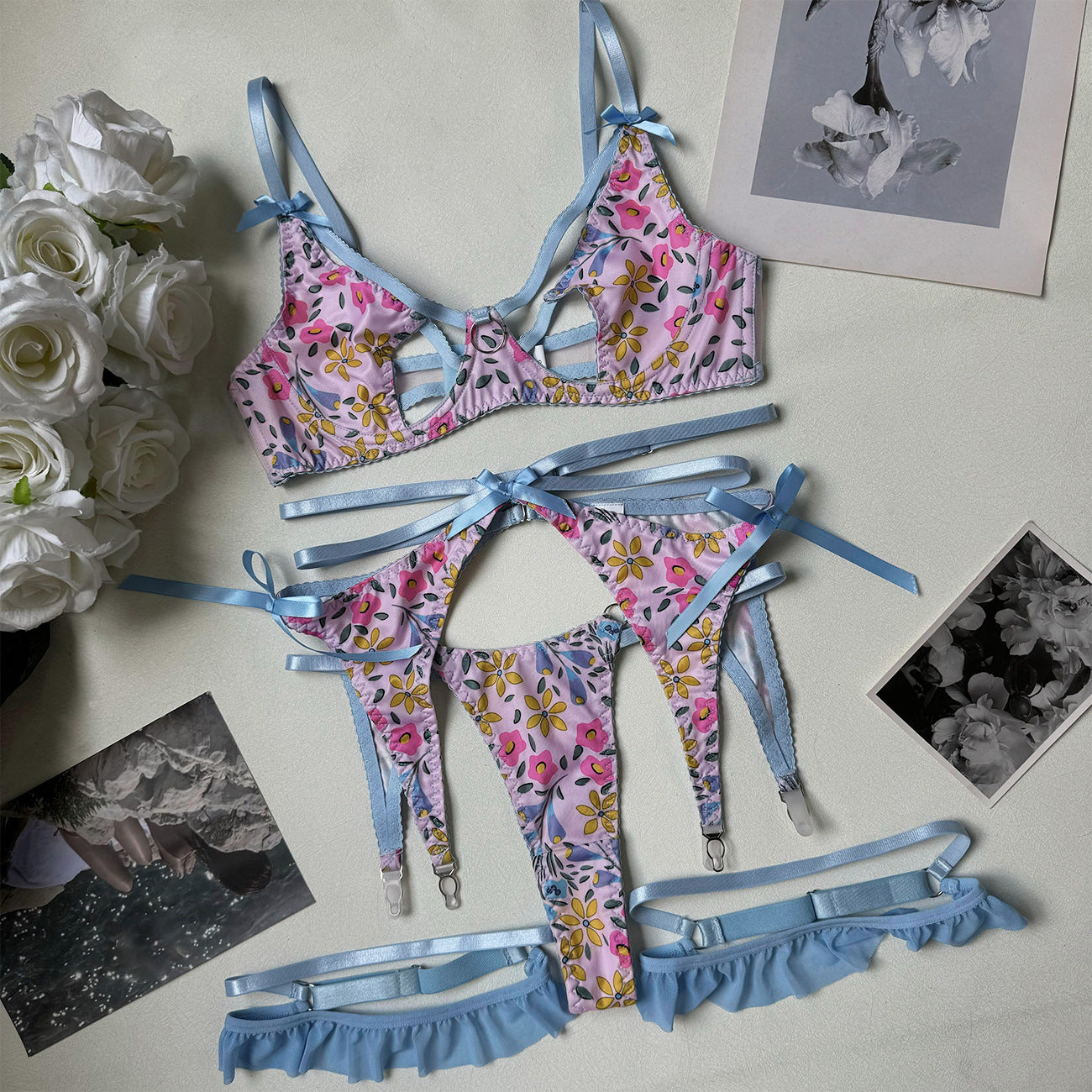 Floral Print Sheer Lingerie Set