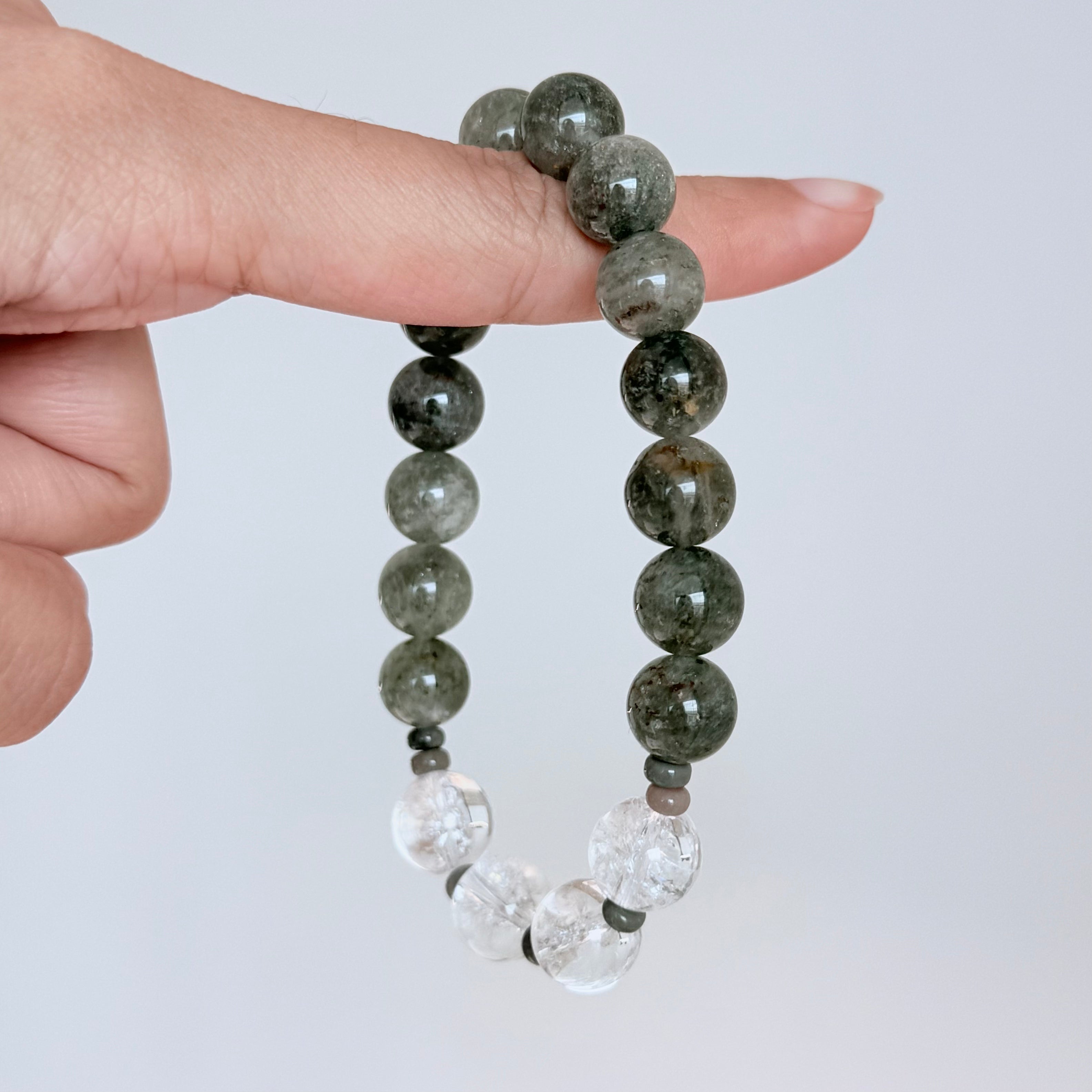 Green Moss Agate & Clear Quartz Bracelet