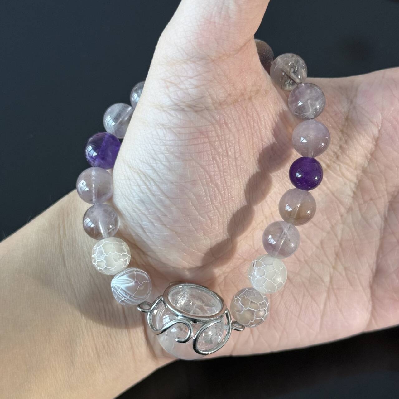 Handcrafted Amethyst and Frosted Agate Bracelet — A Healing Gemstone Bracelet to Help You Attain Tranquility, Clarity, and Spiritual Balance