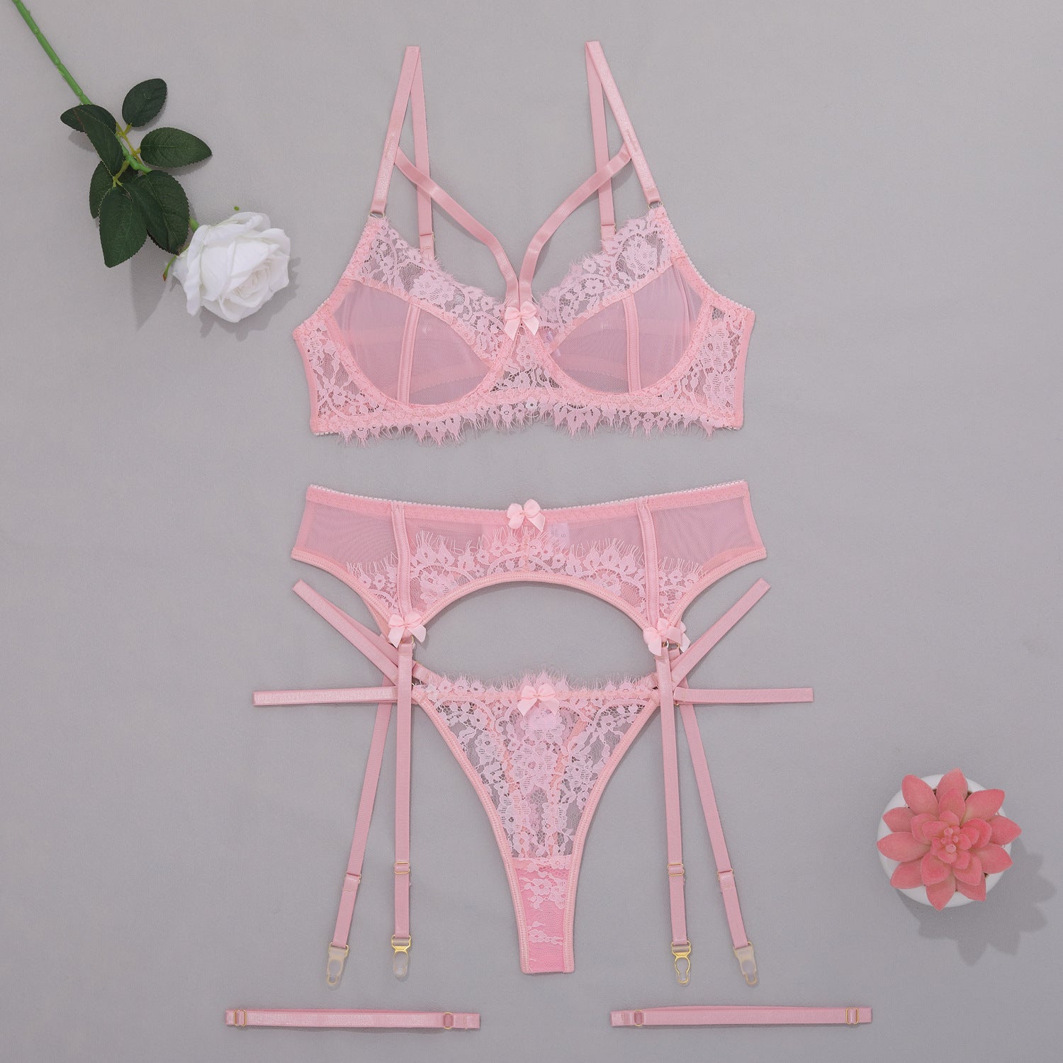 Mesh Stitching Lace Garter Lingerie Fun Suit