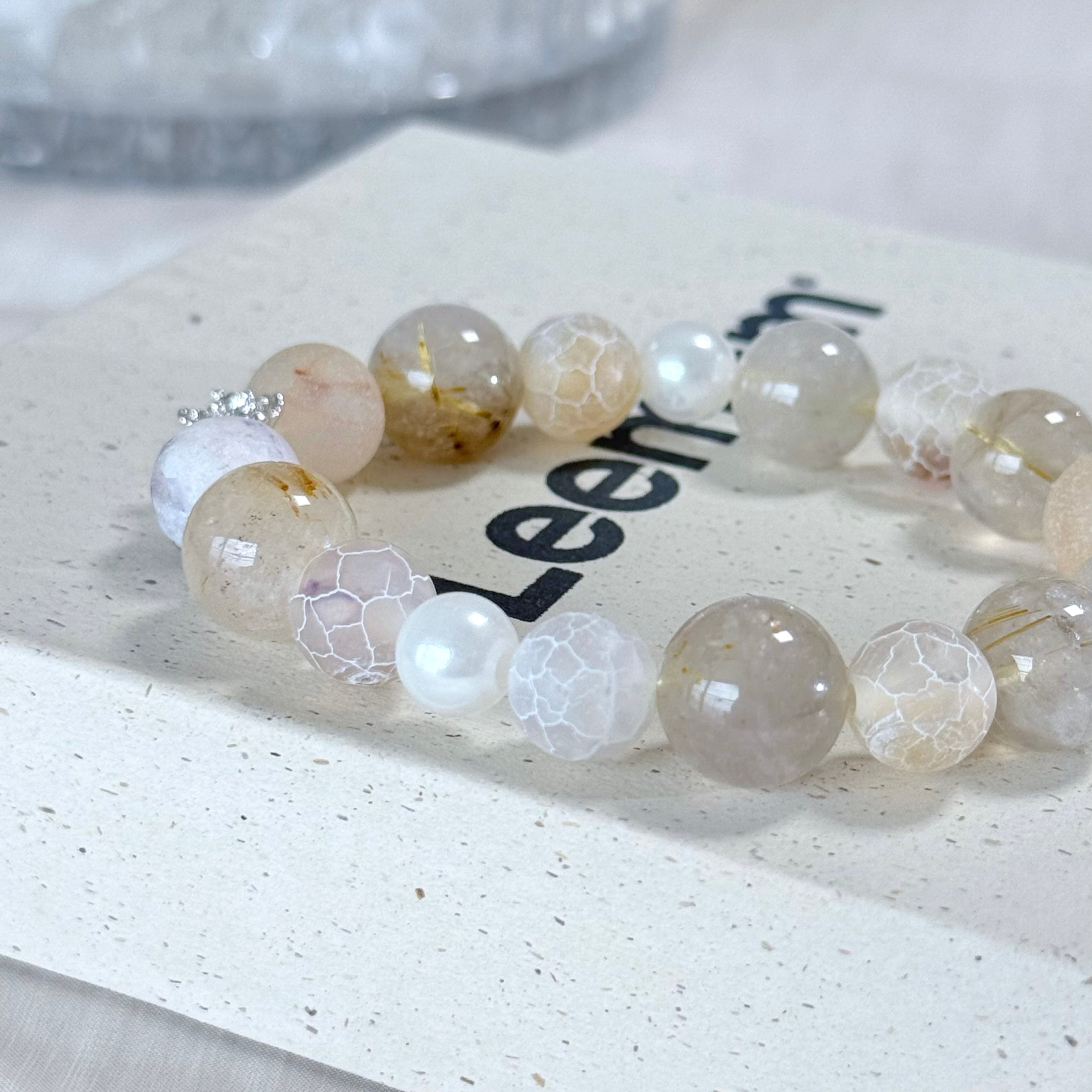 Ethereal White Quartz & Crackle Agate Handmade Bracelet