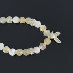 Handcrafted Titanium Quartz & White Jade Beaded Bracelet (with Crystal Pendant) — Elegant  Healing Gemstone Stretch Bracelet