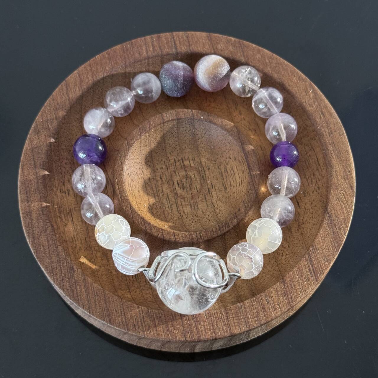 Handcrafted Amethyst and Frosted Agate Bracelet — A Healing Gemstone Bracelet to Help You Attain Tranquility, Clarity, and Spiritual Balance
