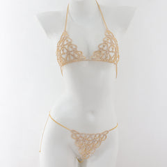 Water diamond Diamond studded Heart shaped Decorations Nightclub Body Chain Bra Set