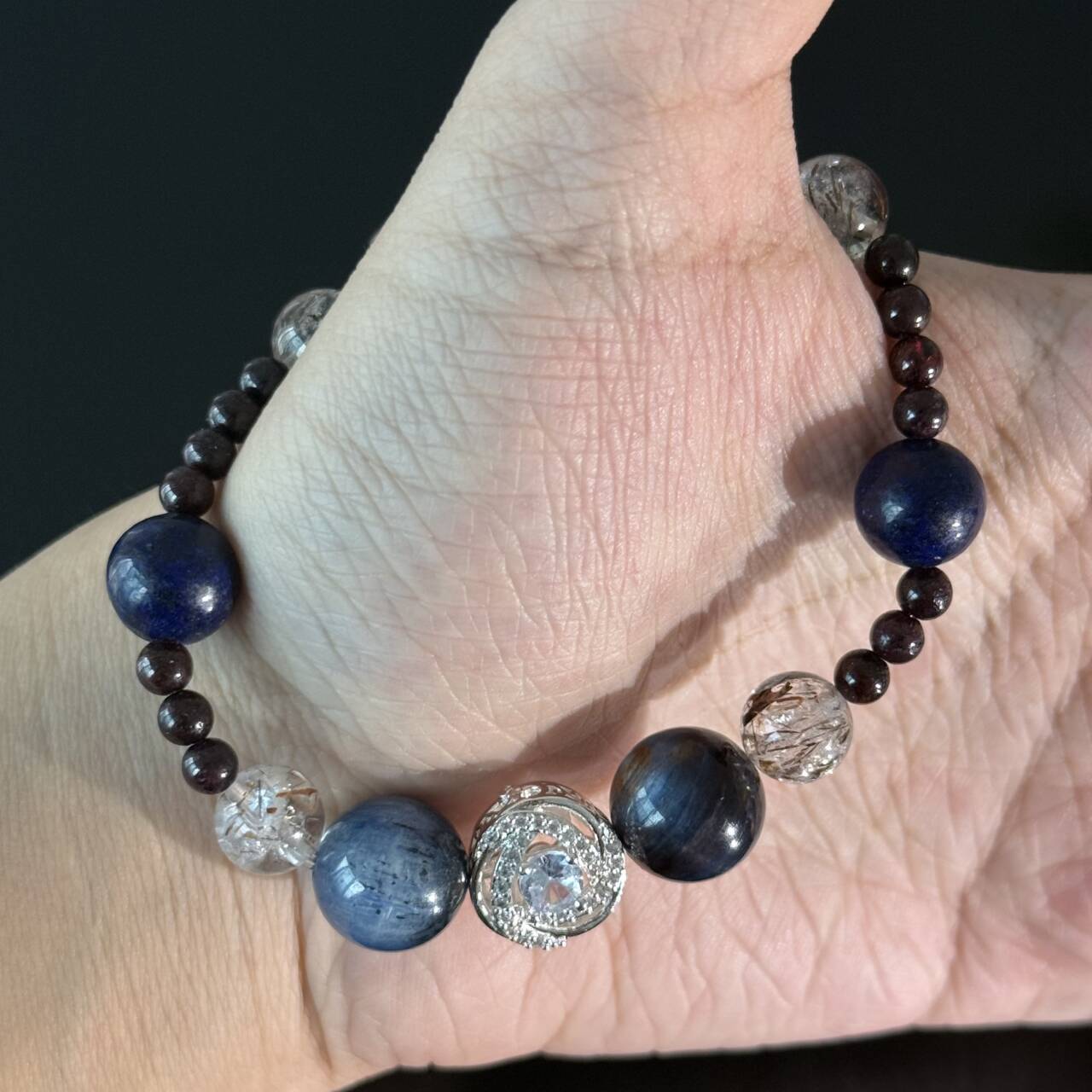 Natural Labradorite, Lapis Lazuli & Rutilated Quartz Crystal Bracelet – Handmade Healing Energy Bracelet for Protection, Wisdom & Confidence