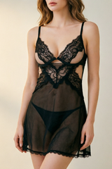 Steel Wire Push-up Lace Bust Cut-out Slim Camisole Nightgown