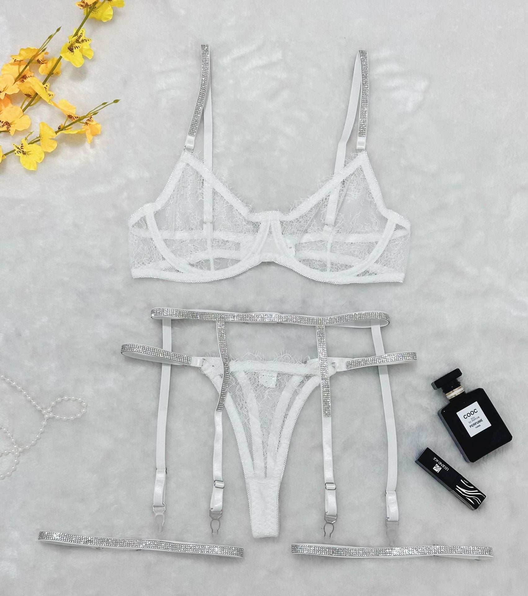 Lace T-Back Garter Four-Piece Lingerie