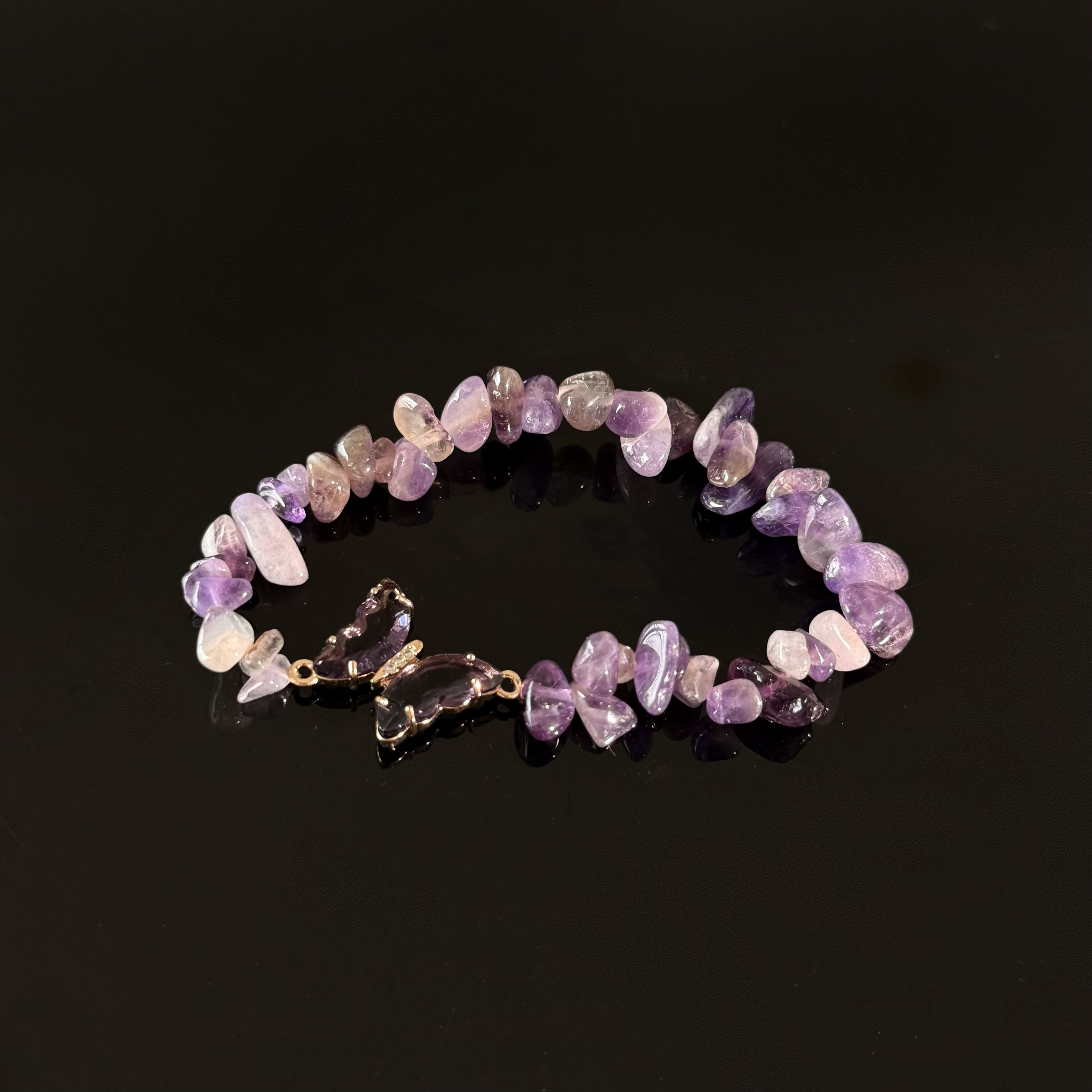 Pisces Zodiac Amethyst Bracelet – Purple Crystal Healing Bracelet with Butterfly Charm