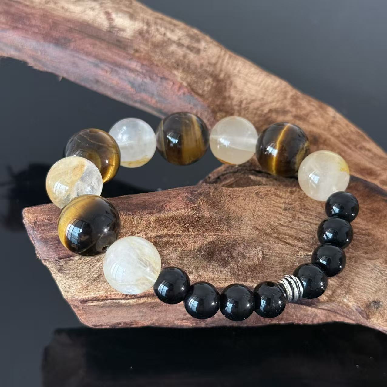 The Abundance Keeper | Natural Tiger Eye & Citrine Obsidian Bracelet for Grounded Prosperity