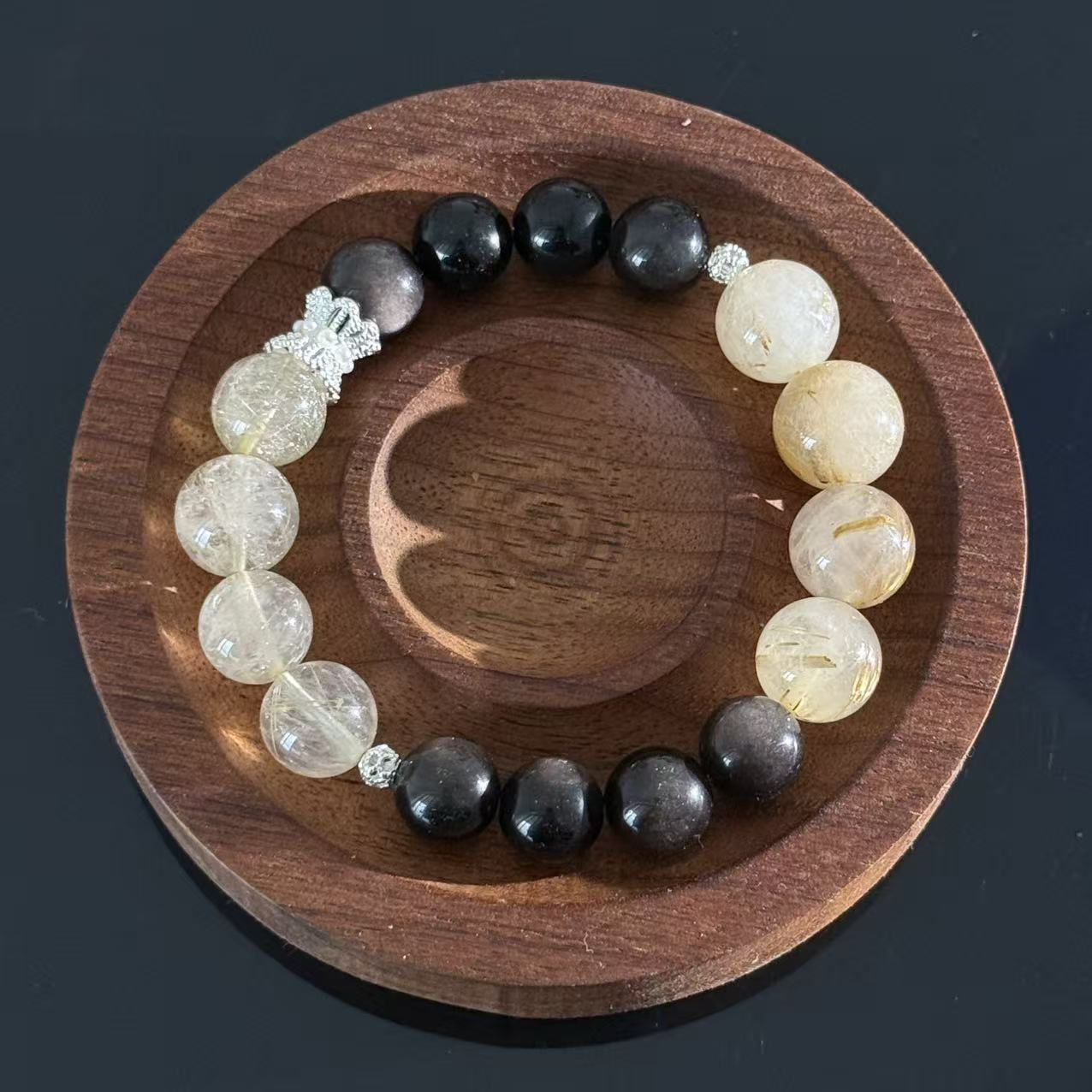 Handcrafted Natural Obsidian and White Crystal Bracelet — Protective and Balancing Healing Jewelry