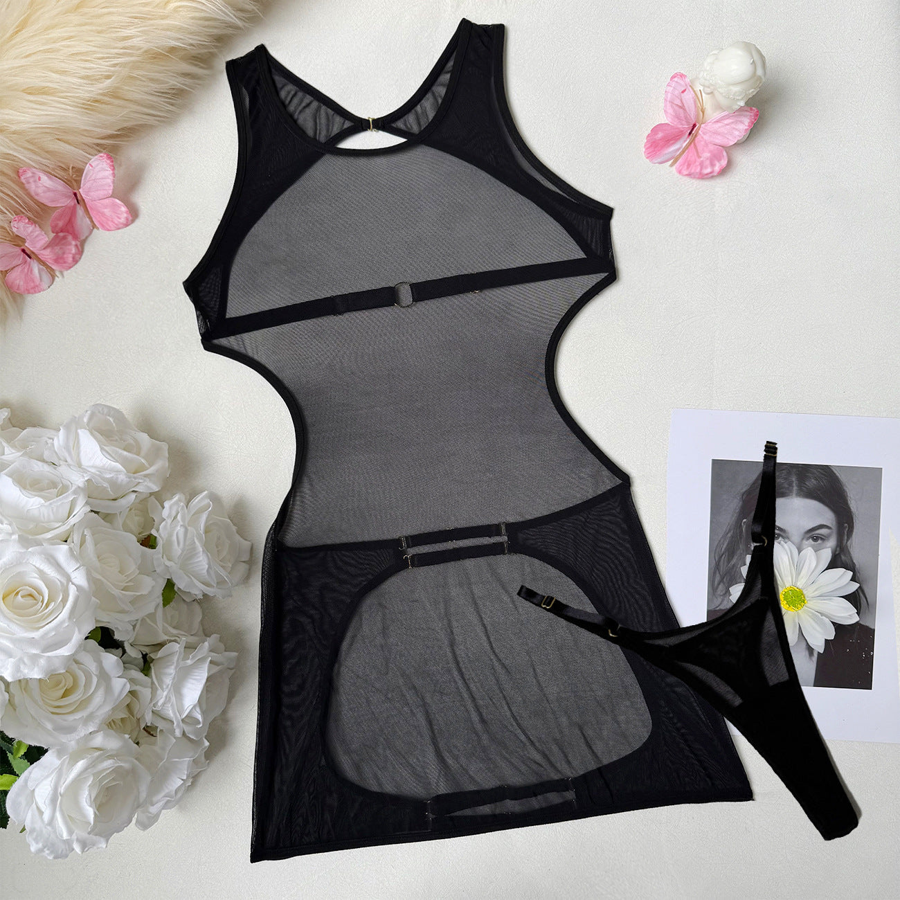 Classic Flower Embroidered Mesh Steel Ring Bra Set