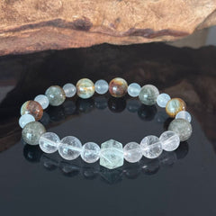 Handcrafted Natural White Crystal and Ocean Jasper Bracelet — Healing Energy Stretch Gemstone Bead Bracelet