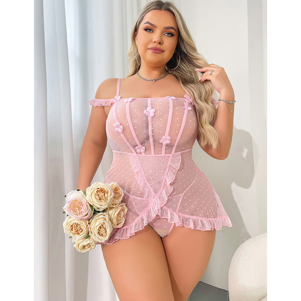 Lace Floral Border Mesh Stitching See-through Jumpsuit