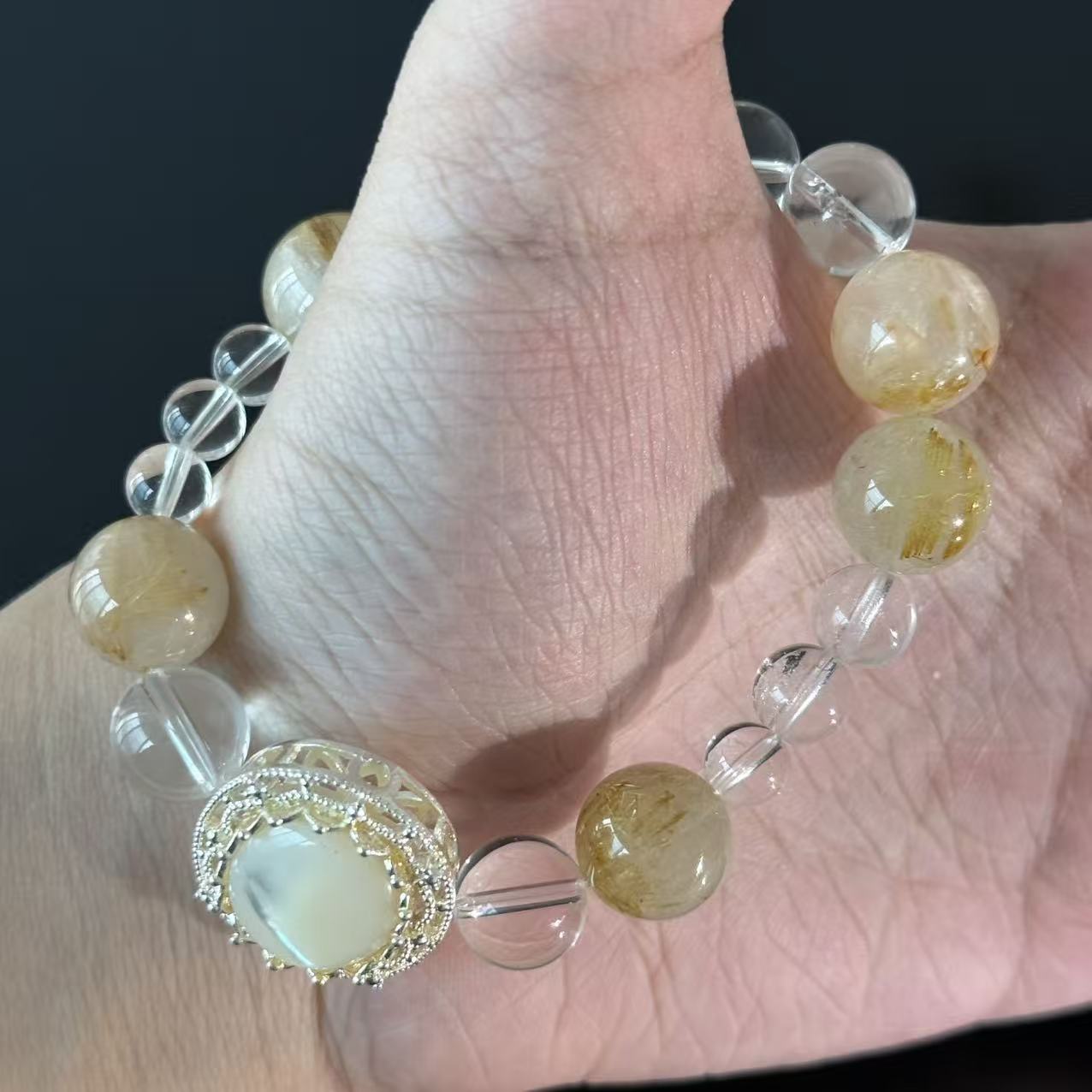 Purify your magnetic field and enhance your aura | White Crystal and Citrine Bracelet