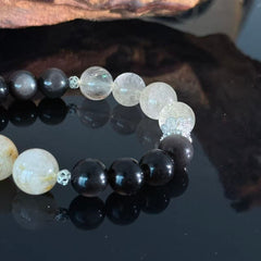 Handcrafted Natural Obsidian and White Crystal Bracelet — Protective and Balancing Healing Jewelry