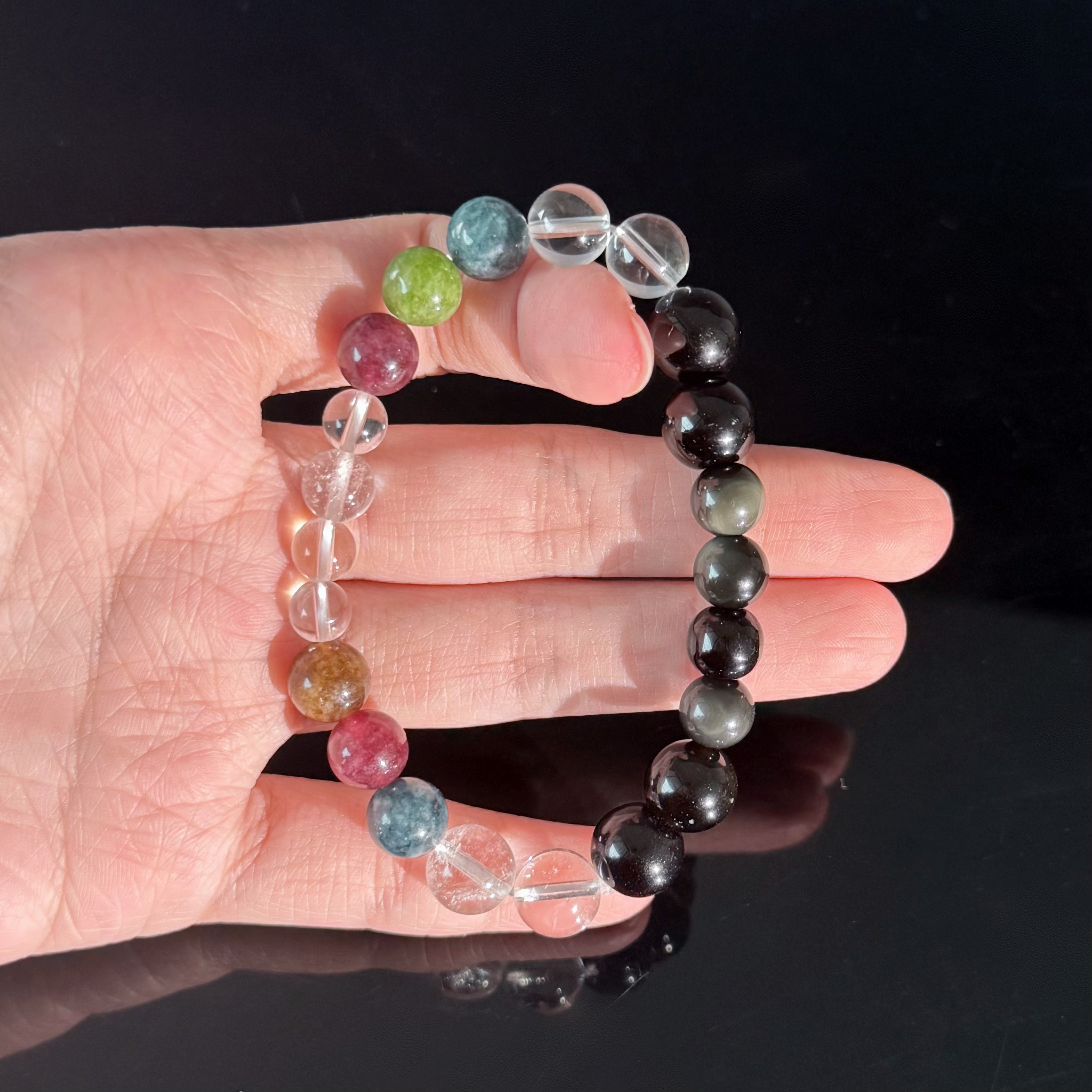 Black Obsidian & Clear Quartz Chakra Bracelet – Protection & Emotional Balance Crystal Bracelet