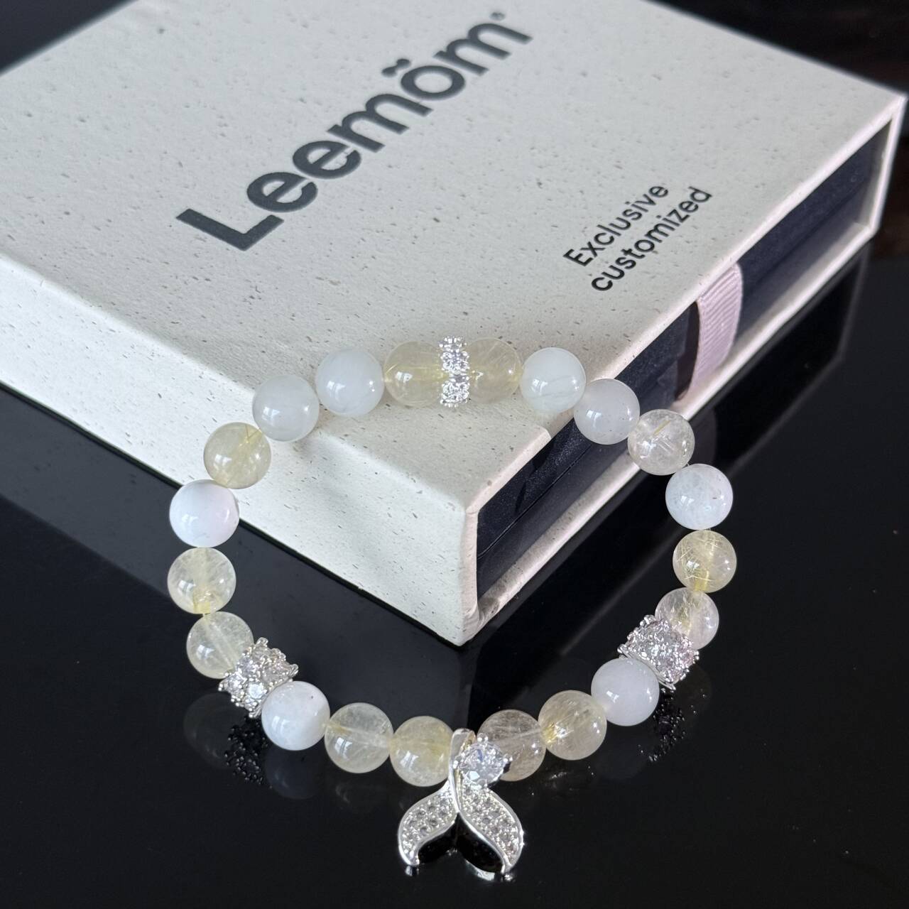 Handcrafted Titanium Quartz & White Jade Beaded Bracelet (with Crystal Pendant) — Elegant  Healing Gemstone Stretch Bracelet