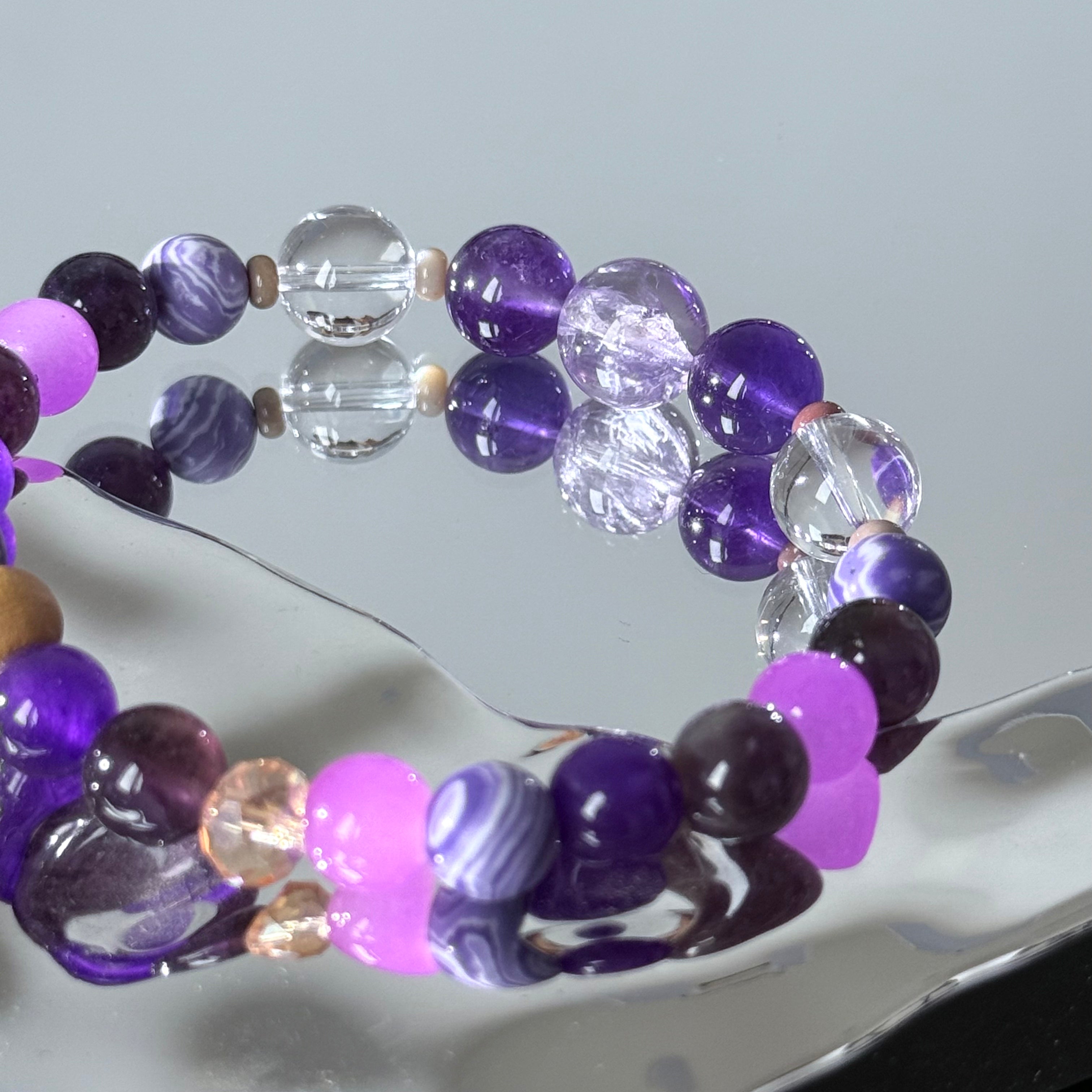 Purple Mist Star-Slumber | Amethyst and Clear Quartz Spliced Bracelet