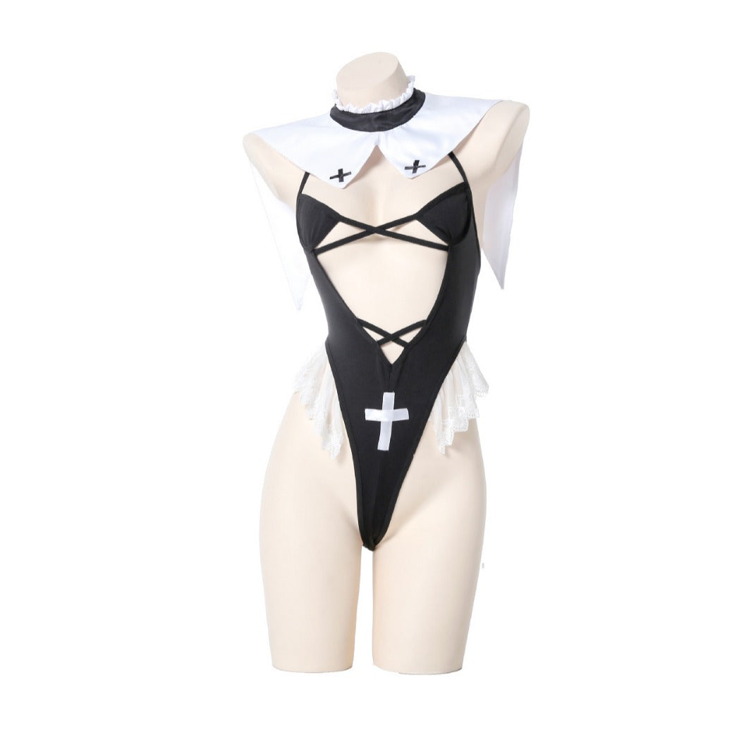 Lace Nun Cosplay Costume Bodysuit Set