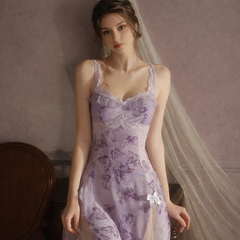 Butterfly Print Silk Nightgown & Robe