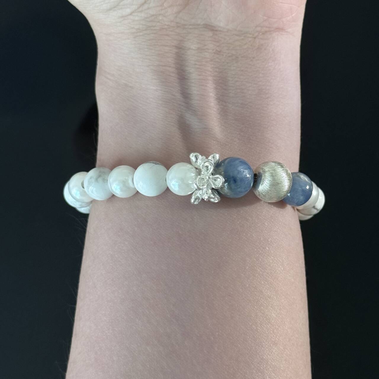 Handcrafted Crystal Bracelet: Blue Kyanite & White Magnesite — Natural Healing Gemstone Bracelet for Emotional Balance
