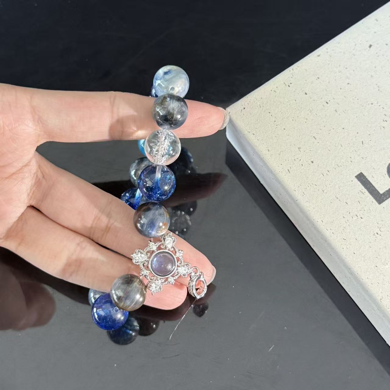Blue Galaxy Handmade Crystal Bracelet — Natural White Crystal, Aquamarine, and Labradorite Beaded Bracelet