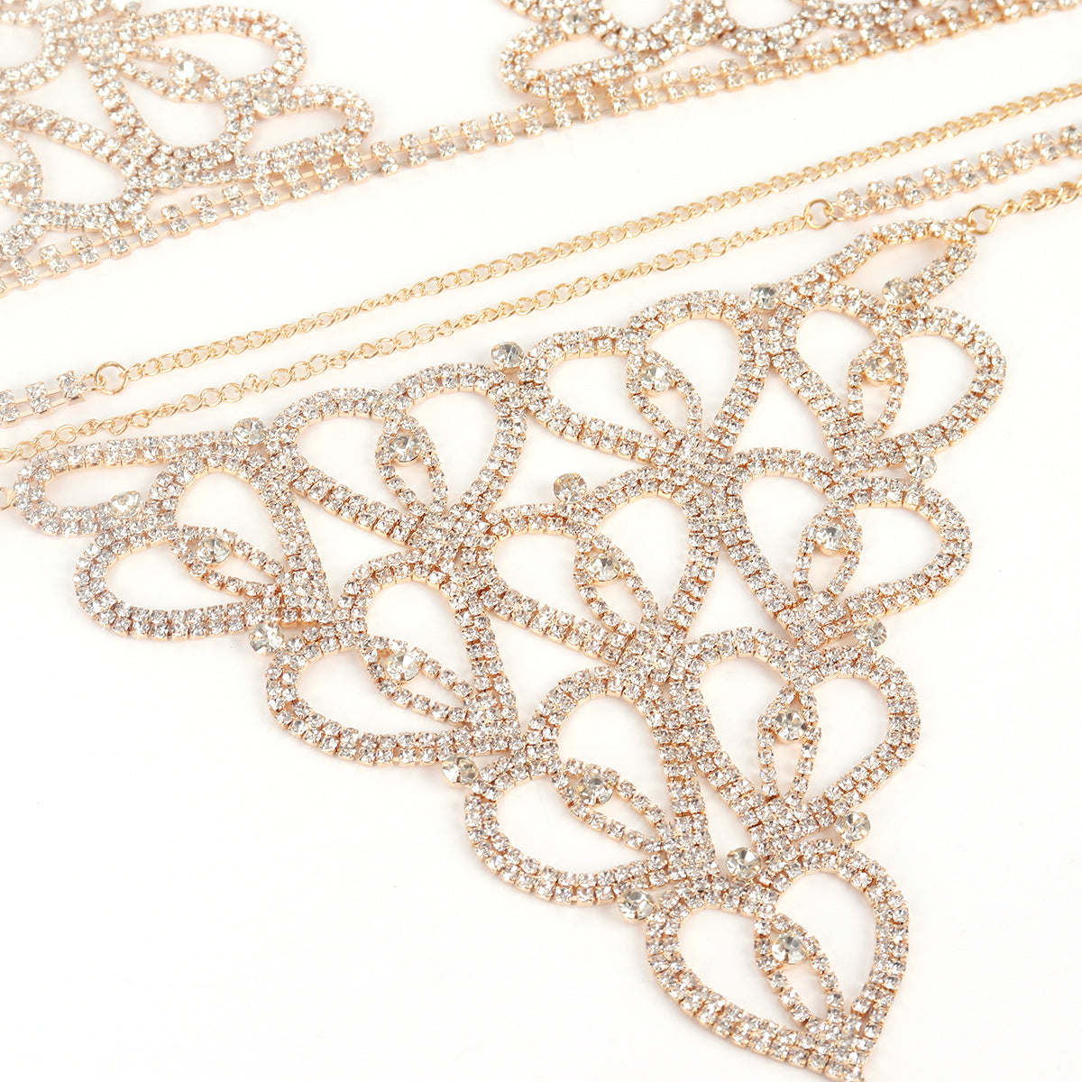 Water diamond Diamond studded Heart shaped Decorations Nightclub Body Chain Bra Set