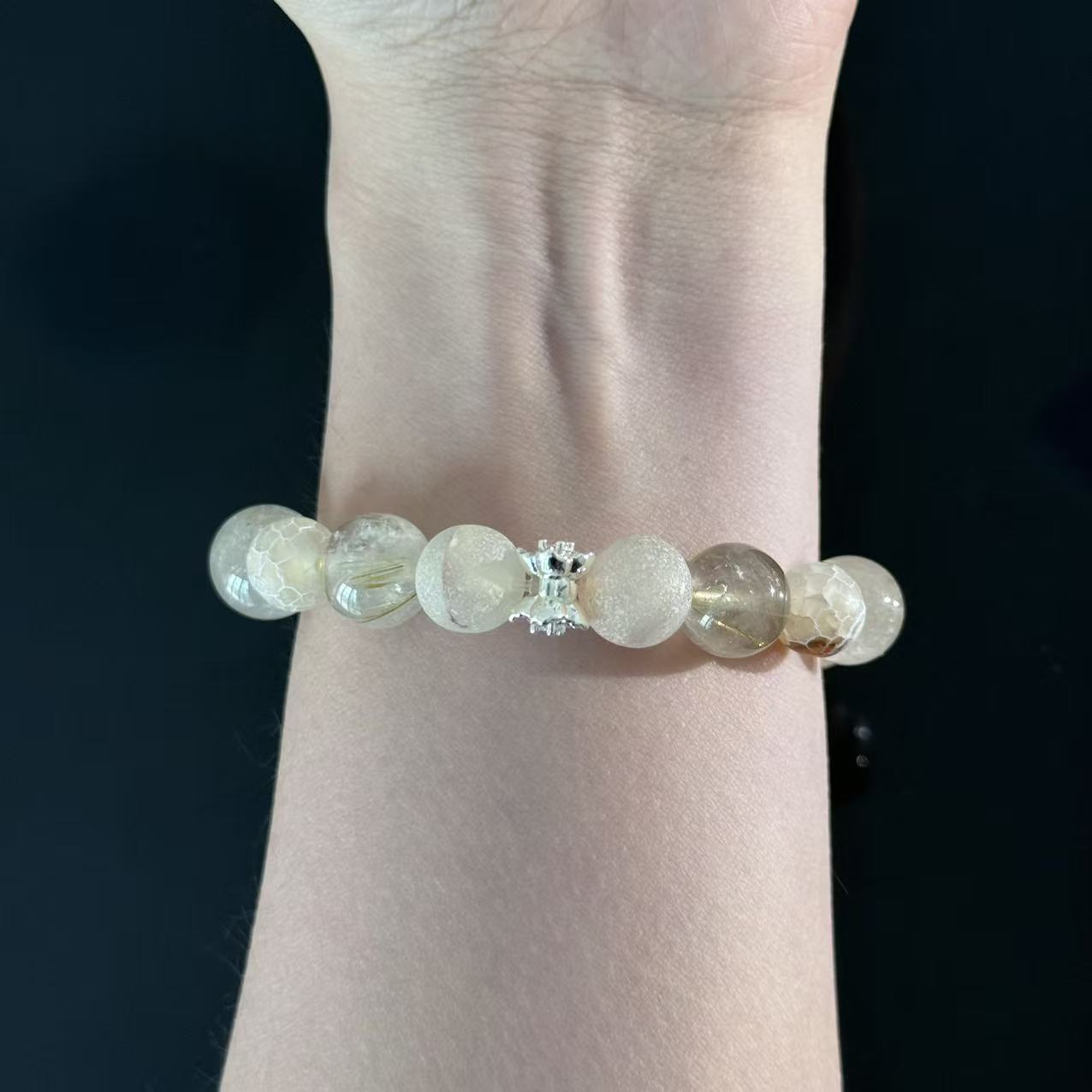 Ethereal White Quartz & Crackle Agate Handmade Bracelet