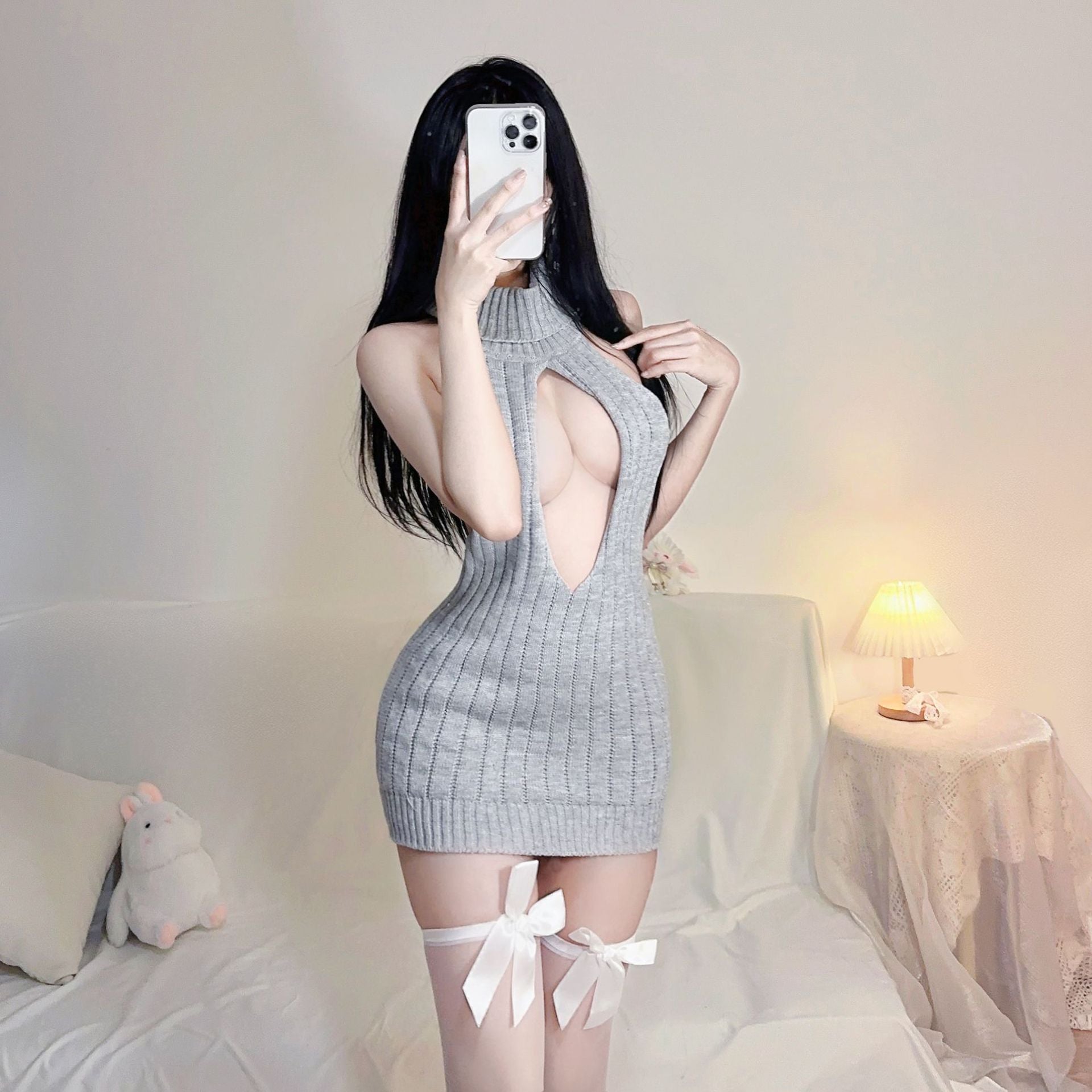 Halter Sweater Backless Dress sweater Lingerie