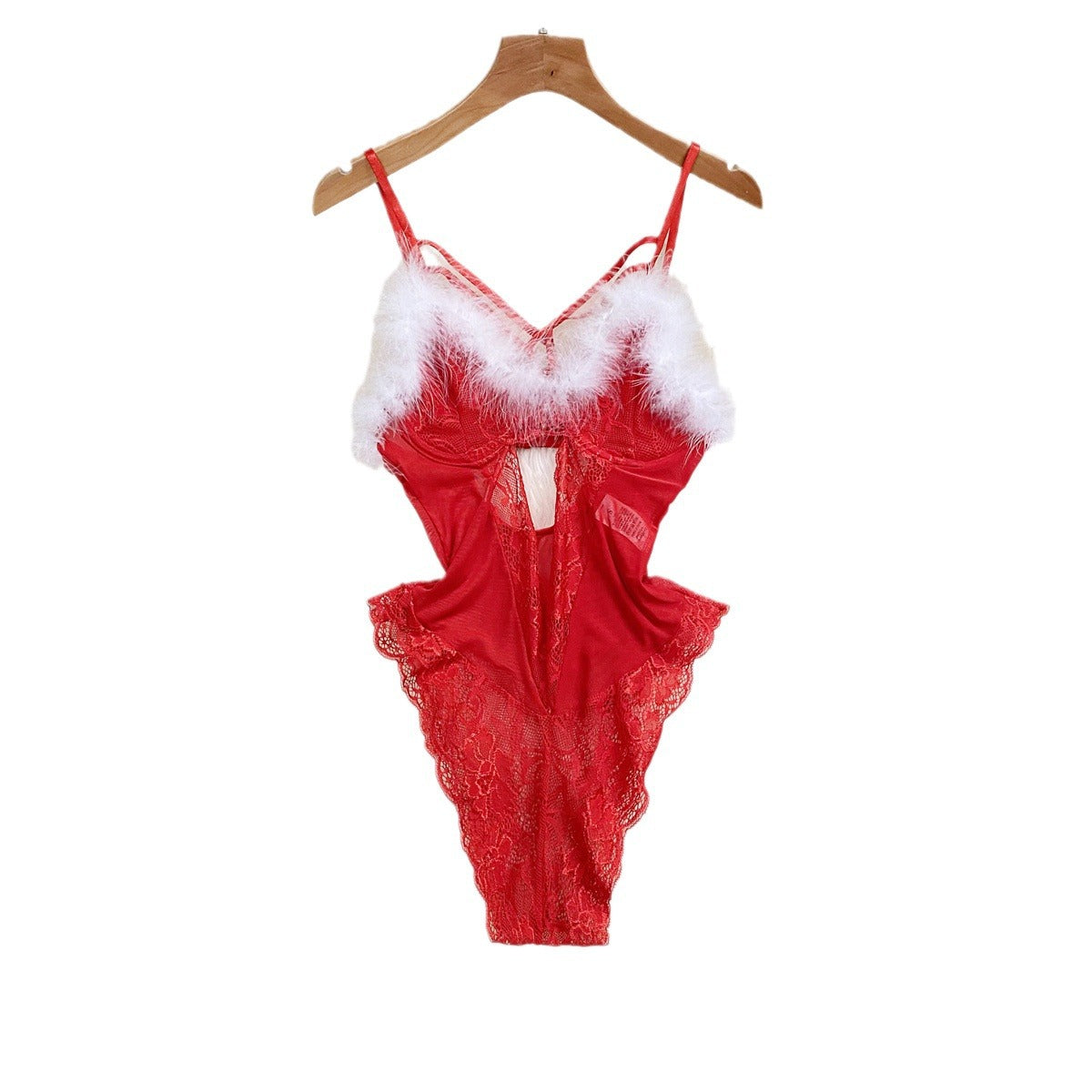 Lingerie Plush Jumpsuit Temptation Suit Lace Mesh with Steel Ring