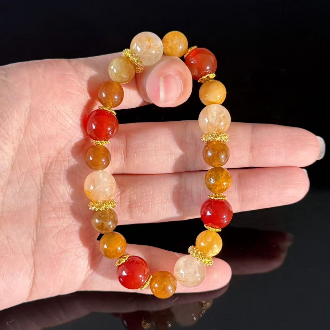Handmade Multi Stone Crystal Bracelet | Red Agate & Golden Rutilated Quartz Healing Stretch Bracelet