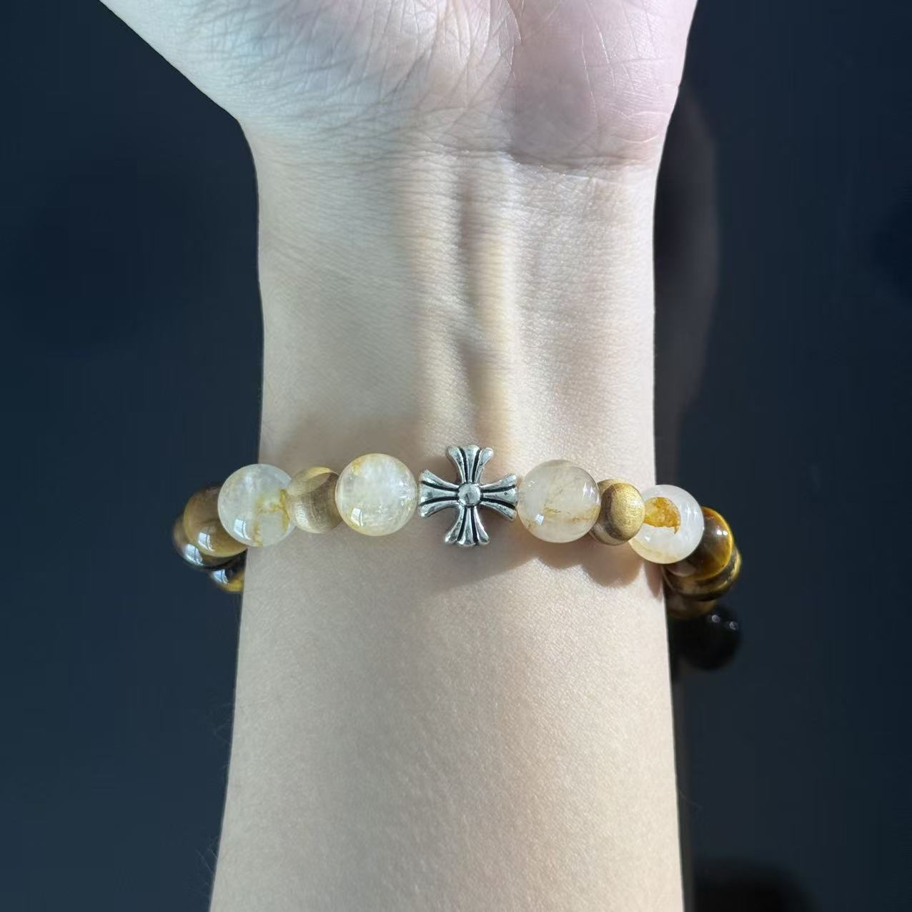 Handcrafted Golden Rutilated Quartz & Tiger's Eye Crystal Bracelet — A Gemstone Beaded Bracelet for Attracting Wealth, Protection, and Boosting Self-Confidence