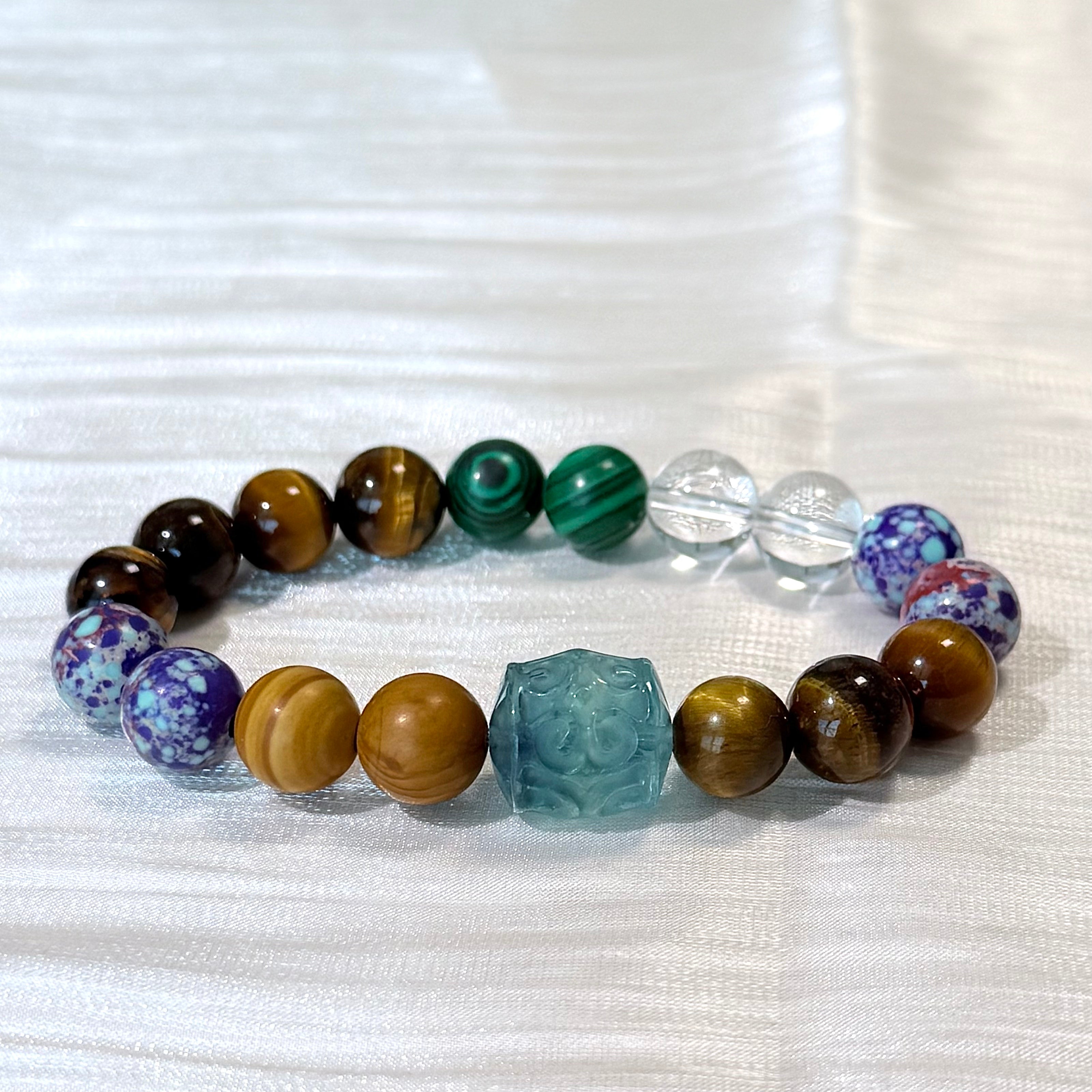 Multi-Gemstone Bracelet with Tiger’s Eye, Malachite & Clear Quartz