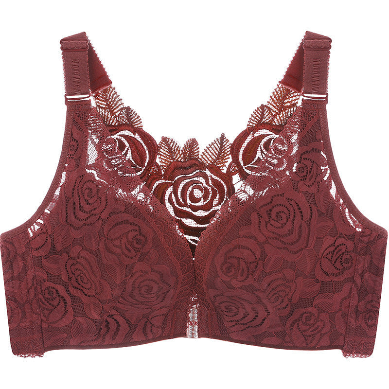 Plus Size Lace Wide Straps Wireless Bra Front Closure Push Up Bras