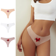 Mid-Waist Hipster Panties Seamless with Heart Design Breathable Cotton
