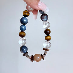 Natural Blue Kyanite, Tiger’s Eye & Clear Quartz Crystal Bracelet