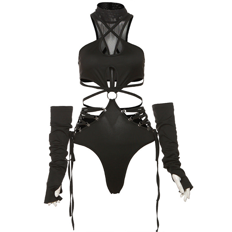 Street Fashion Lace-up Underwear with Gloves