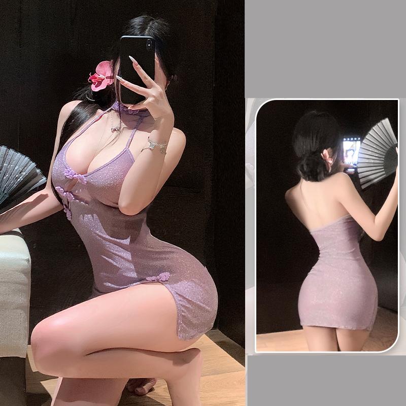 Deep V Slant Cardigan Cheongsam