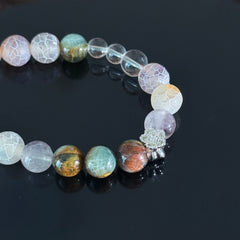 Handcrafted Bracelet: Cracked Agate & White Crystal — Featuring a Pixiu Pendant
