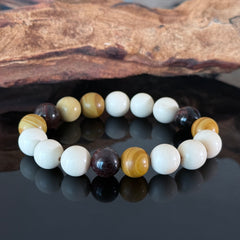 Natural White Stone & Earth-Tone Jasper Manual Beaded Bracelet — Minimalist Healing Crystal Bracelet