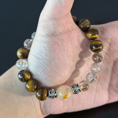 Handcrafted Tiger's Eye and Clear Quartz Bracelet — A Natural Gemstone Energy Bracelet to Help You Find Protection, Confidence, and Mental Clarity