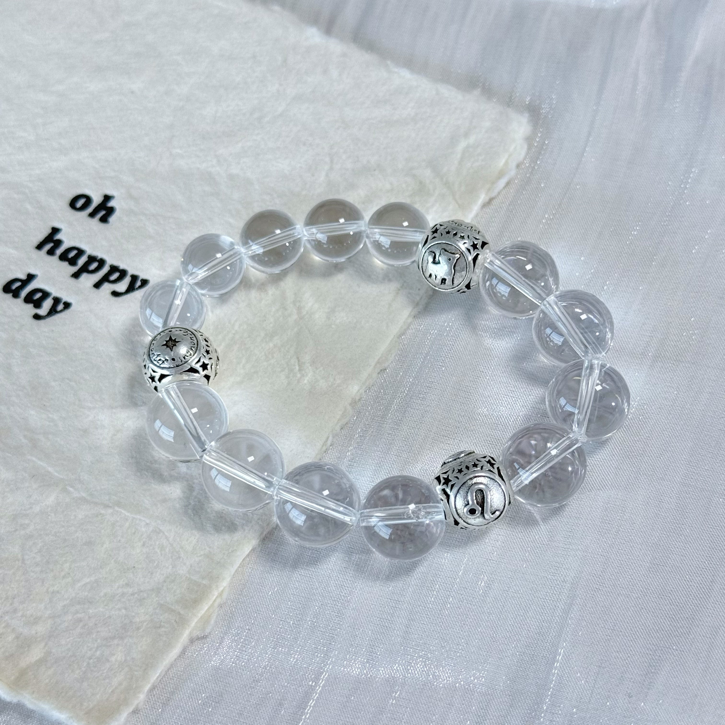 Pure Light Clear Quartz Zodiac Bracelet | Handmade Crystal Jewelry for Positive Vibes