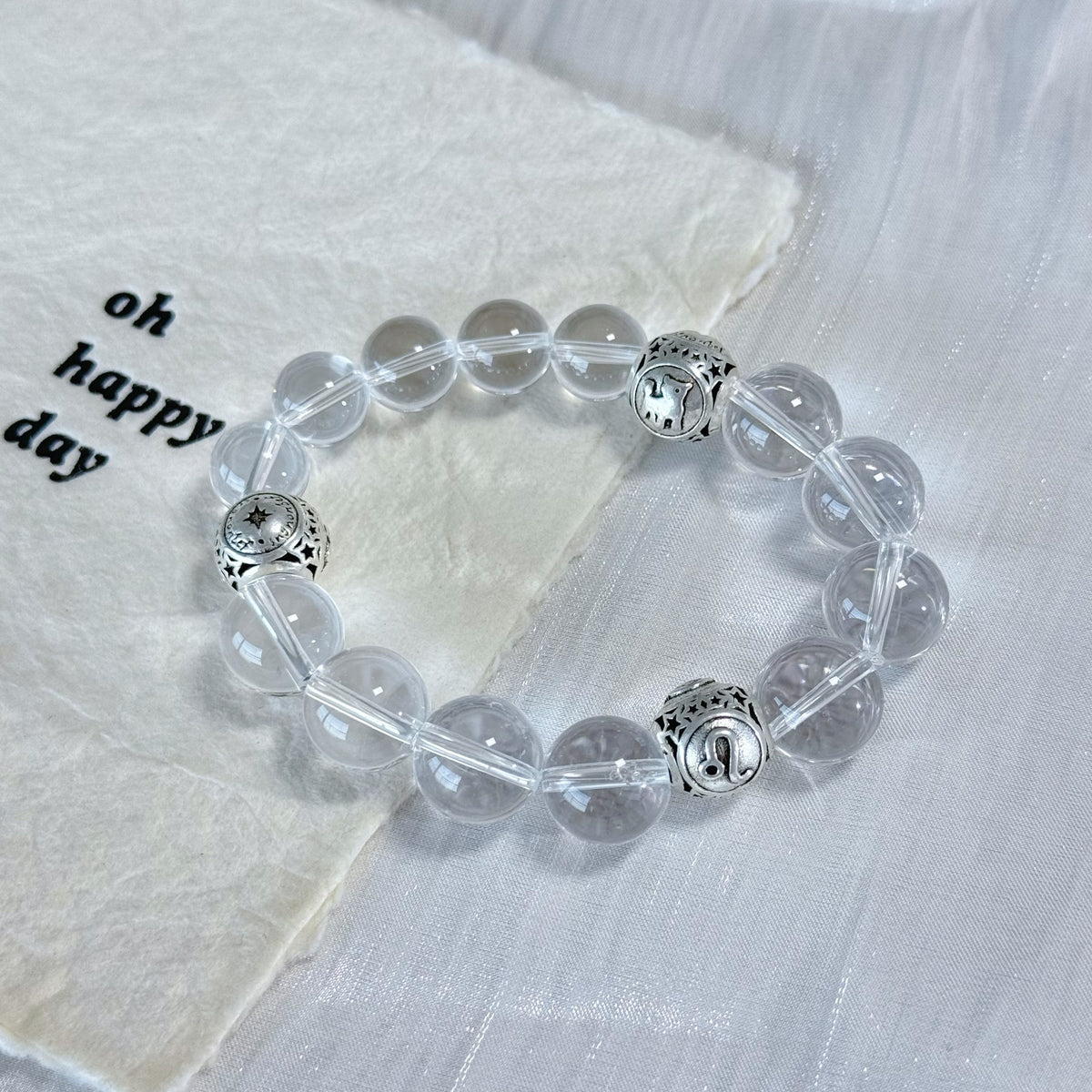 Pure Light Clear Quartz Zodiac Bracelet | Handmade Crystal Jewelry for Positive Vibes